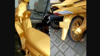 Bikin Ngakak, Motor Berwarna Kuning ini Bak Berlapis Emas