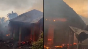 Ngeri! Penampakan Rumah Dinas SMPN 1 Tagulandang Terbakar Akibat Erupsi Gunung Ruang