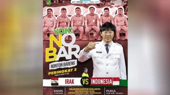Flyer Unik Nobar Indonesia vs Irak di Medan, Bobby Jadi Wasit, Shin Tae-yong Jadi Wali Kota