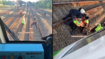 Viral! Pria Diduga Hendak Tabrakkan Diri ke Kereta di Stasiun Sidoarjo