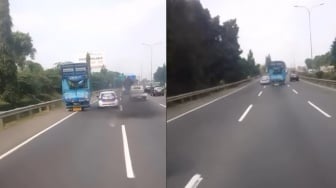 Viral Truk Kejar-kejaran dengan Mobil Polisi di Tol, Malah Digas Terus