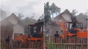 Tega Banget! Anak di Malang 'Robohkan Rumah Ibu' dengan Buldozer, Ternyata Penyebabnya Karena Ini