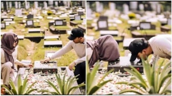 Beda Adab Thariq Halilintar saat Ziarah ke Makam Adjie Massaid Vs Vanessa Angel, Lebih Khusyuk Mana?