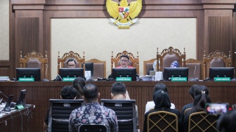 Suasana sidang pemeriksaan saksi kasus pemerasan dan gratifikasi di lingkungan Kementerian Pertanian di Pengadilan Tipikor, Jakarta, Senin (27/5/2024). [ANTARA FOTO/Reno Esnir/aw]