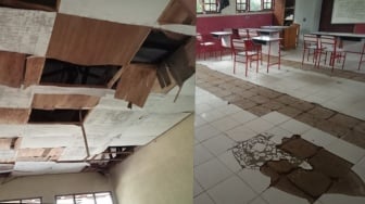 Kondisi Miris 2 Sekolah di Tanjung Sari, Atap Jebol Bangku Kelas Rusak