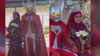 Viral Pengantin Pria Pakai Kostum Ultraman Saat Pesta Nikah, Netizen Ngakak: Jangan-jangan Suaminya Cewek