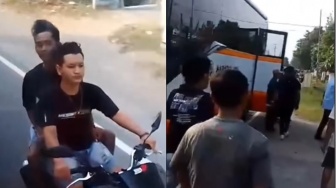 Viral Aksi 2 Pemuda Mabuk Kejar dan Adang Bus di Jombang, Berakhir Babak Belur