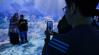 Pengunjung melihat pameran immersive di acara Festival LIKE (Lingkungan, Iklim, Kehutanan, EBT) 2 di Jakarta Convention Center (JCC), Jakarta, Sabtu (10/8/2024). [Suara.com/Alfian Winanto]