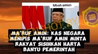 Cek Fakta: Kas Negara Menipis, Ma'ruf Amin Minta Rakyat Sisihkan Harta Bantu Pemerintah