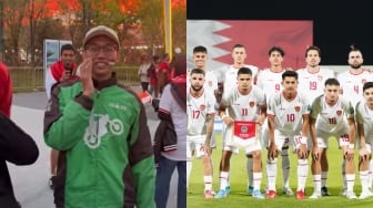 Jadi Sorotan di Stadion! Suporter Pakai Jaket Ojol Dukung Timnas Indonesia Lawan Cina