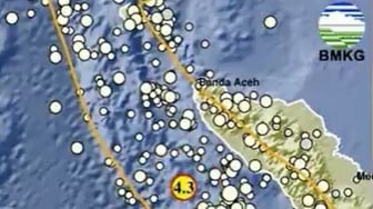 Aceh Diguncang Gempa Magnitudo 4,3 Senin Malam