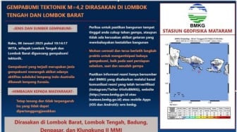 Gempa Magnitudo 4,3 di Lombok Terasa Sampai Bali