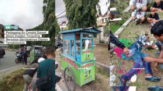 Oleng, Pedagang Es Cendol Masuk Parit Bersama Gerobaknya di Jalan Tengkawang Samarinda, Netizen Iba