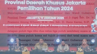 Suasana jalannya rapat pleno penetapan Gubernur Jakarta Terpilih di Hotel Pullman Central Park, Jakarta, Kamis (9/1/2024). [Suara.com/Alfian Winanto]