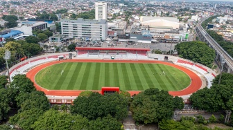 Foto udara stadion Bumi Sriwijaya Palembang, Sumatera Selatan, Kamis (16/1/2025). [ANTARA FOTO/Nova Wahyudi/Spt]