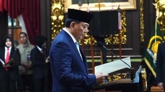 Menteri Pertahanan Sjafrie Sjamsoeddin saat Upacara Pelantikan Staf Khusus Menhan dan Asisten Khusus Menhan di Aula Bhineka Tunggal Ika Kementerian Pertahanan, Jakarta, Selasa (11/2/2025). [Instagram/dc.kemhan]