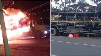 Detik-Detik Truk Pengangkut Motor Terbakar di Sumut, Puluhan Matic Ludes