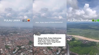 Beda Pemandangan Pulau Jawa dan Kalimantan dari Atas Langit, Netizen: Yang Asli Ada Sawitnya