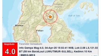 BREAKING NEWS: Gempa Magnitudo 4,0 Guncang Wilayah Luwu Timur
