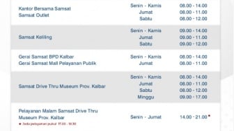 Informasi Jadwal Pelayanan Samsat Pontianak, Siantan, dan Kubu Raya