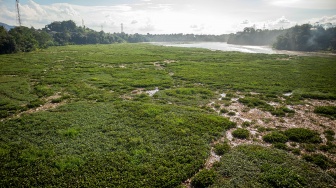 Kondisi aliran sungai Citarum yang dipenuhi sampah dan eceng gondok di Batujajar, Kabupaten Bandung Barat, Jawa Barat, Selasa (27/5/2025). [ANTARA FOTO/Abdan Syakura/bar]
