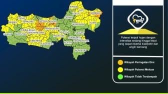 BMKG: Tiga Kabupaten di Jawa Tengah Berstatus Waspada Curah Hujan Tinggi Dasarian II Juni 2025