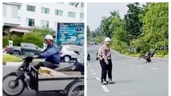 Anak Buah Kapolri Cuma Melongo, Aksi Freestyle Tukang Becak di Jalanan Banjir Pujian: Sungkem Suhu!
