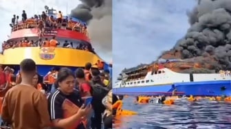 Detik-detik Kapal Motor Barcelona Terbakar di Sulut, Penumpang Lompat ke Laut