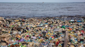 Tumpukan sampah mencemari pantai Junti, Juntinyuat, Indramayu, Jawa Barat, Senin (4/8/2025). [ANTARA FOTO/Dedhez Anggara/nym]