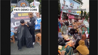 Demo Bupati Pati Core: Ada yang Buka Jasa Potong Rambut Gratis Hingga Emak-Emak Ikut Rewang