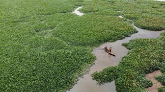 Foto udara kondisi Waduk Selorejo di Kabupaten Malang, Jawa Timur, Jumat (22/8/2025).[ANTARA FOTO/Muhammad Mada/rwa]