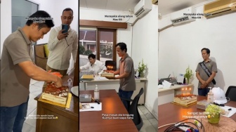 Momen OB Kantor Dapat Kejutan Ultah dari Karyawan Lain, Raut Bahagianya Bikin Netizen Mewek