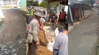Jalan Rusak Puluhan Tahun, Pemuda Kampung Sibilik Gotong Royong Modal Sumbangan Semen dan Pasir