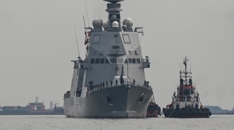 KRI Brawijaya-320 saat tiba di Dermaga 107 Tanjung Priok, Jakarta, Senin (8/9/2025). [ANTARA FOTO/Sulthony Hasanuddin/tom]