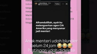 Akun Diduga Anak Menkeu Purbaya Viral, Sebut Sri Mulyani Agen CIA
