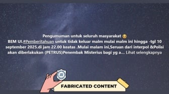 CEK FAKTA: BEM UI Imbau Warga Tak Keluar Malam karena Operasi Petrus