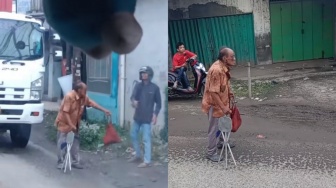 Viral Momen Lucu Kakek di Kosambi: Santai Melangkah di Tengah Jalan, Bikin Truk Sabar Nunggu