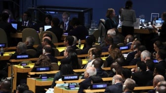 Suasana Sidang Umum Perserikatan Bangsa-Bangsa ke-80 di Markas Besar PBB di New York, Amerika Serikat, Selasa (23/9/2025). [Handout/Sekretariat Presiden]