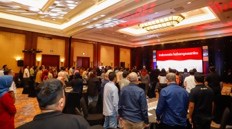 Suasana pembukaan Local Media Summit (LMS) 2025 di Hotel JW Marriot, Jakarta, Selasa (7/10/2025). [Suara.com/Alfian Winanto]