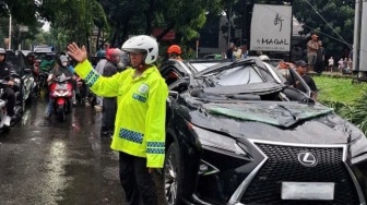 Tragis! Lexus Ringsek Tertimpa Pohon Tumbang di Pondok Indah, Pengemudi Tewas
