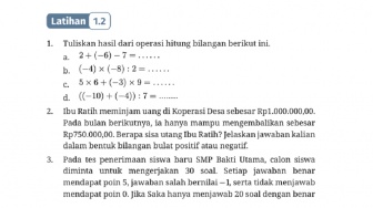 Kunci Jawaban Matematika Kelas VII Halaman 20 : Operasi Perkalian dan Pembagian Bilangan Bulat