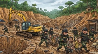 Polisi Gerebek Tambang Emas Ilegal di Madina, 7 Orang Ditangkap, Belasan Ekskavator Disita