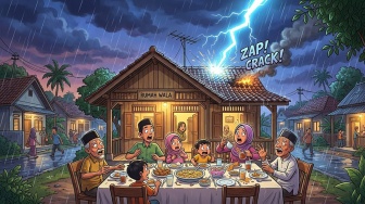 Rumah Warga di Way Jepara Tersambar Petir Saat Buka Puasa, 4 Orang Terluka