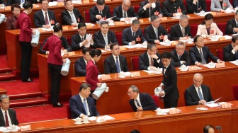 Presiden China Xi Jinping (kedua kiri) menghadiri sidang tahunan badan penasihat parlemen Tiongkok yaitu Majelis Permusyawaratan Politik Rakyat China (CPPCC) di Balai Agung Rakyat, Beijing, China, Rabu (4/3/2026). [ANTARA FOTO/Desca Lidya Natalia/foc]