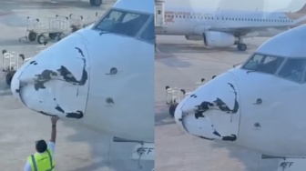 Moncong Pesawat Garuda Penyok saat Mendarat di Bandara Pekanbaru