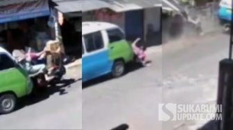 Detik-Detik Horor Terekam CCTV: Angkot "Nyalip" Lindas Pengendara Motor di Cireunghas Sukabumi