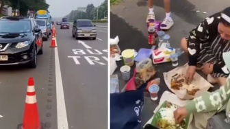 Bak di Tempat Wisata! Pemudik Asyik Piknik di Bahu Jalan, Petugas Langsung Turun Tangan
