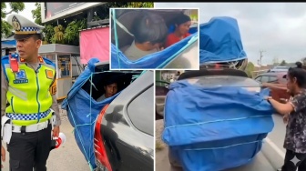 MPV Keluarga 7 Penumpang Dimodifikasi Jadi 12 Orang saat Mudik Lebaran 2026 , Modal Terpal Saja