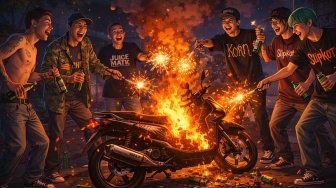 Aksi Brutal Pemuda di Sleman, Lakukan Pengeroyokan dan Bakar Motor Pakai Kembang Api