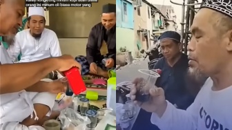 Viral Aksi Nyeleneh Pria Pakai Baju Muslim Minum Oli Mesin di Makassar, MUI Sulsel: Itu Haram!